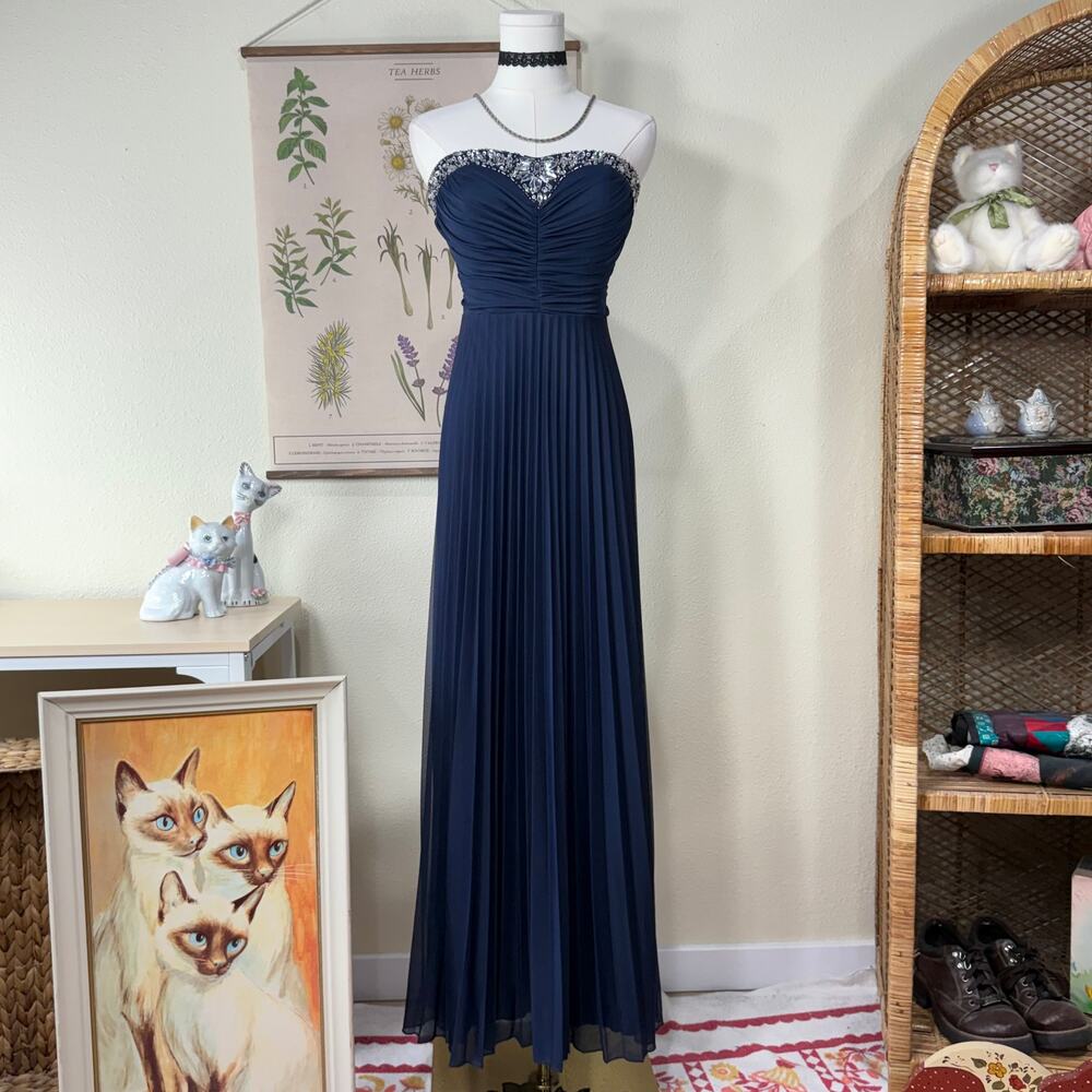 90s Y2k Mesh Beaded Pleated Strapless Formal Dress Romantic Dark Coquette Hoco S
